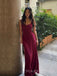 Simple Burgundy Mermaid V-neck Long Evening Prom Dresses, MR9421