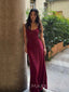 Simple Burgundy Mermaid V-neck Long Evening Prom Dresses, MR9421