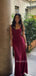 Simple Burgundy Mermaid V-neck Long Evening Prom Dresses, MR9421