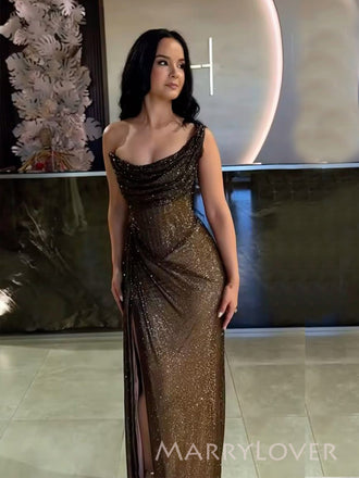 Sparkly Sequins Mermaid Long Evening Prom Dresses, One Shoulder Prom Dress, MR9440