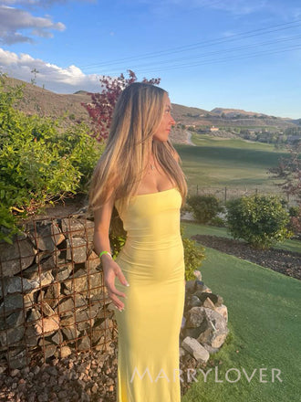 Simple Yellow Jersey Mermaid Long Evening Prom Dresses, MR9463