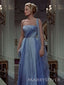 Spaghetti Straps Blue Chiffon A-line Long Evening Prom Dresses, MR9478