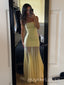 See Through Yellow Sheath Mermaid Strapless Long Evening Prom Dresses, MR9480