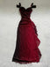 Sparkly Dark Red V-neck Long Evening Prom Dresses, MR9490