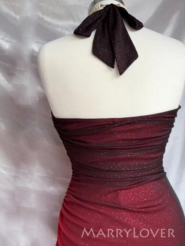 Sparkly Dark Red V-neck Long Evening Prom Dresses, MR9490