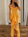Spaghetti Straps Yellow Tulle Mermaid Long Evening Prom Dresses, V-neck Prom Dress, MR9496