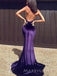 Purple Velvet Mermaid Halter Long Evening Prom Dresses, MR9501