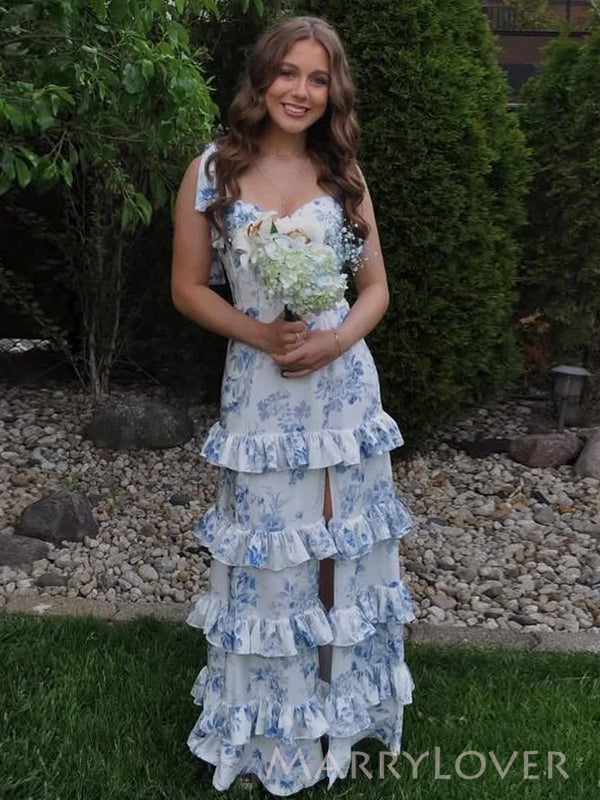 Gorgeous Blue Side Slit Long Evening Prom Dresses, MR9508