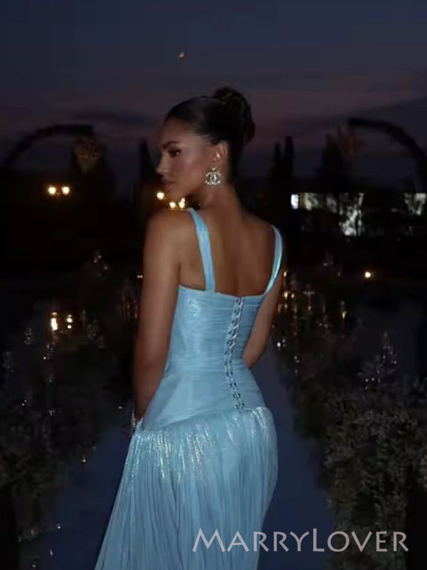 Deep V-neck Blue Long Evening Prom Dresses, Sparkly Prom Dress, MR9513