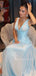 Deep V-neck Blue Long Evening Prom Dresses, Sparkly Prom Dress, MR9513