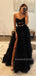 Sweet Heart Black Tulle A-line Long Evening Prom Dresses, High Slit Prom Dress, MR9519