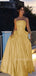 Yellow Satin A-line Strapless Long Evening Prom Dresses, MR9520