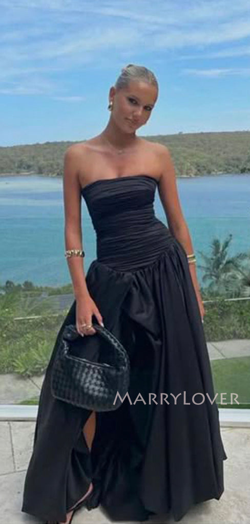 Gorgeous Black A-line Strapless Long Evening Prom Dresses, MR9523