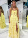 Sweet Heart Yellow Chiffon Long Evening Prom Dresses, Side Slit Prom Dress, MR9534