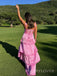 Morden Pinl Satin Long Evening Prom Dresses, Side Slit Straps Prom Dress, MR9545