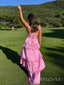 Morden Pinl Satin Long Evening Prom Dresses, Side Slit Straps Prom Dress, MR9545