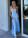 Simple Blue Chiffon Long Evening Prom Dresses, Strapless Prom Dress, MR9546