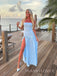 Simple Blue Chiffon Long Evening Prom Dresses, Strapless Prom Dress, MR9546