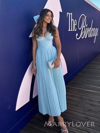 A-line Strapless Blue Long Evening Prom Dresses, MR9550