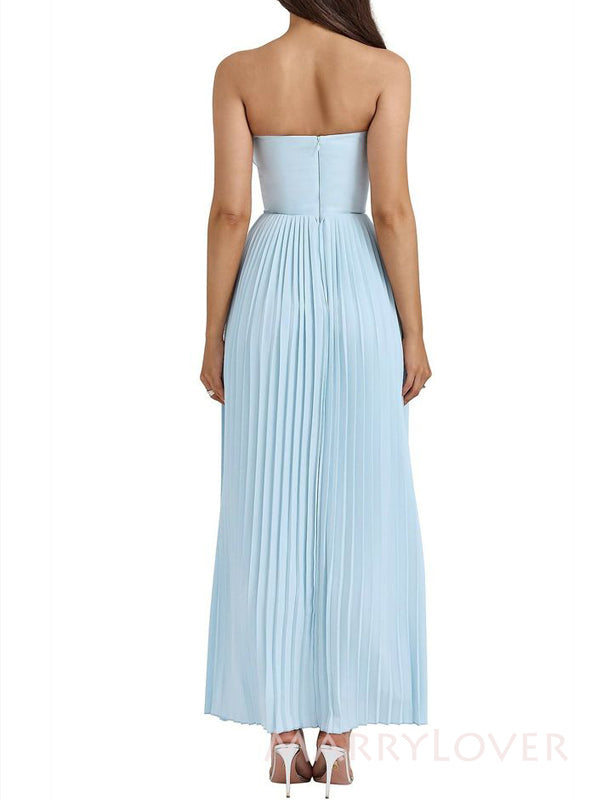 A-line Strapless Blue Long Evening Prom Dresses, MR9550