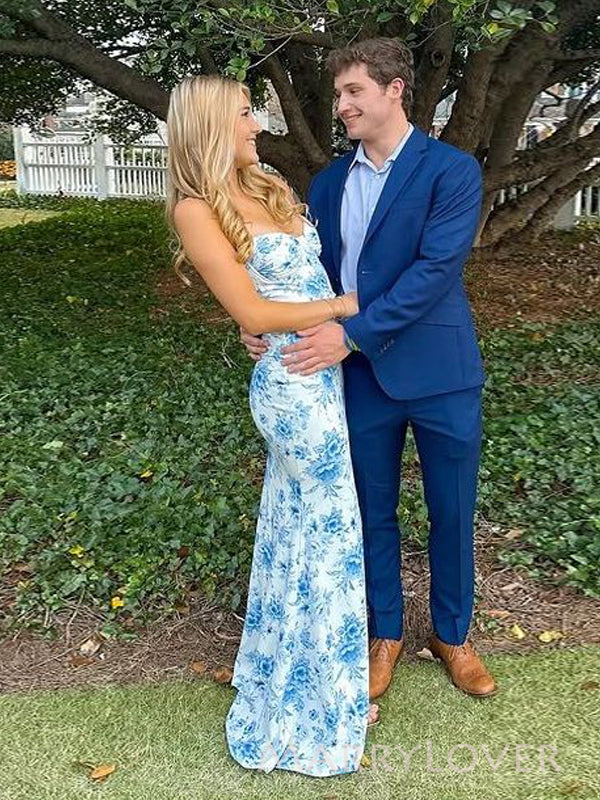 Spaghetti Straps Blue Mermaid Long Evening Prom Dresses, MR9554