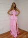 Floor-length Straps Satin Side Slit Long Evening Prom Dresses, MR9558