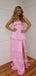Floor-length Straps Satin Side Slit Long Evening Prom Dresses, MR9558