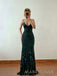 Sexy V-neck Mermaid Dark Green Tulle Appliques Long Evening Prom Dresses, MR9562