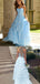 Formal A-line Blue Chiffon Long Evening Prom Dresses, Spaghetti Straps Prom Dress, MR9571