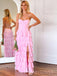 Floor-length Backless Pink Chiffon Long Evening Prom Dresses, A-line Prom Dress, MR9577