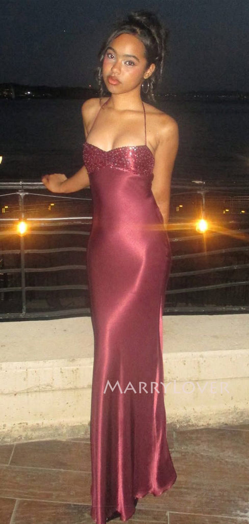 Morden Spaghetti Straps Satin Beaded Mermaid Long Evening Prom Dresses, MR9585