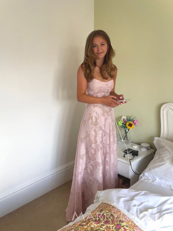 Formal Pink Spaghetti Straps Long Evening Prom Dresses, Backless Prom Dress, MR9587