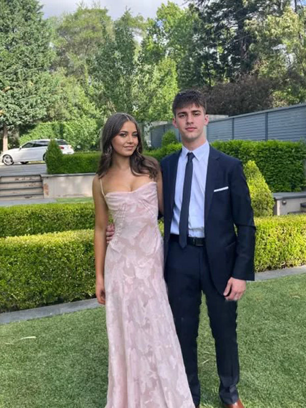 Floor-length Spaghetti Straps Pink Long Evening Prom Dresses, MR9589