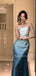 Unique Blue Satin Mermaid Long Evening Prom Dresses, MR9598