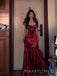 Mermaid Dark Red Satin Long Evening Prom Dresses, MR9617