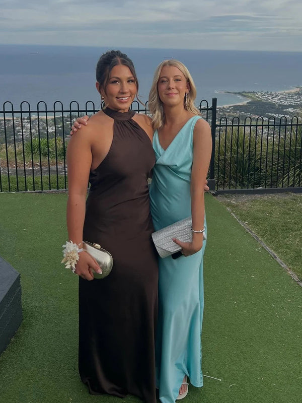 Lovely Blue Satin Mermaid Long Evening Prom Dresses, MR9644