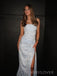 Simple Mermaid Strapless Blue Side Slit Long Evening Prom Dresses, MR9651