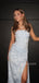 Simple Mermaid Strapless Blue Side Slit Long Evening Prom Dresses, MR9651