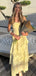 Elegant Spaghetti Straps Yellow Chiffon Long Evening Prom Dresses, MR9659