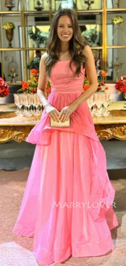 Formal Hot Pink A-line Long Strapless Evening Prom Dresses, MR9660