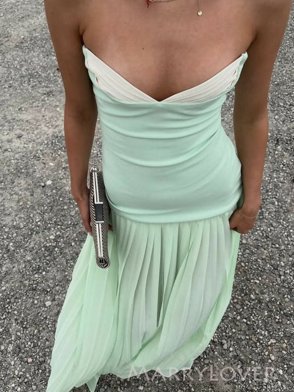 Sweetheart Sage Green Chiffon Long Evening Prom Dresses, MR9663