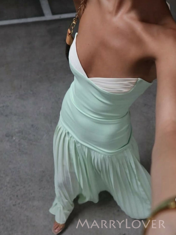 Sweetheart Sage Green Chiffon Long Evening Prom Dresses, MR9663