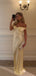Simple Off Shoulder Yellow Satin Long Evening Prom Dresses, V-neck Prom Dress, MR9668