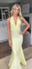 Morden Mermaid V-neck Yellow Long Evening Prom Dresses, MR9670