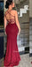 Sheath Mermaid Dark Red Backless Long Evening Prom Dresses, MR9673