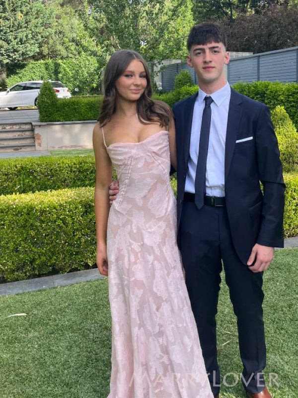 Popular Pink Spaghetti Straps Long Evening Prom Dresses, MR9677