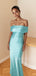 Simple Mermaid Off Shoulder Blue Satin Long Evening Prom Dresses, MR9680