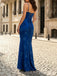 Simple Mermaid Blue Spaghetti Straps Long Evening Prom Dresses, MR9718