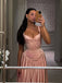 Pink Satin Straps A-line Long Evening Prom Dresses, MR9723