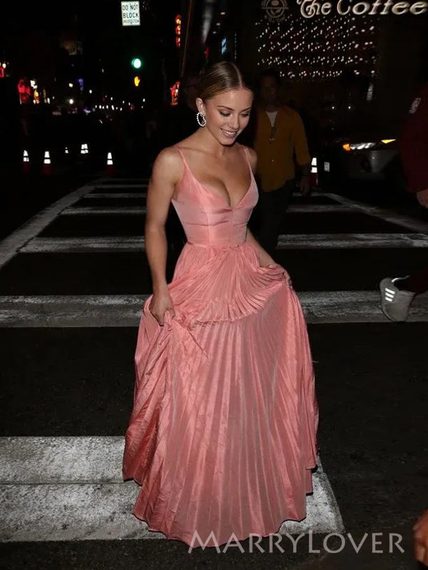 Pupular V-neck Spaghetti Straps Long A-line Evening Prom Dresses, MR9724